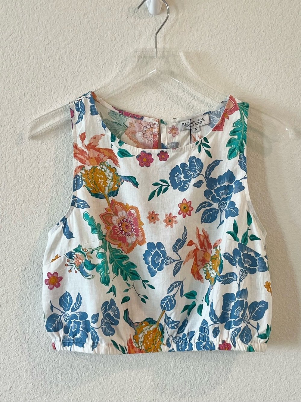 Rachel Zoe White Floral Sleeveless Linen Crop Top NWT S